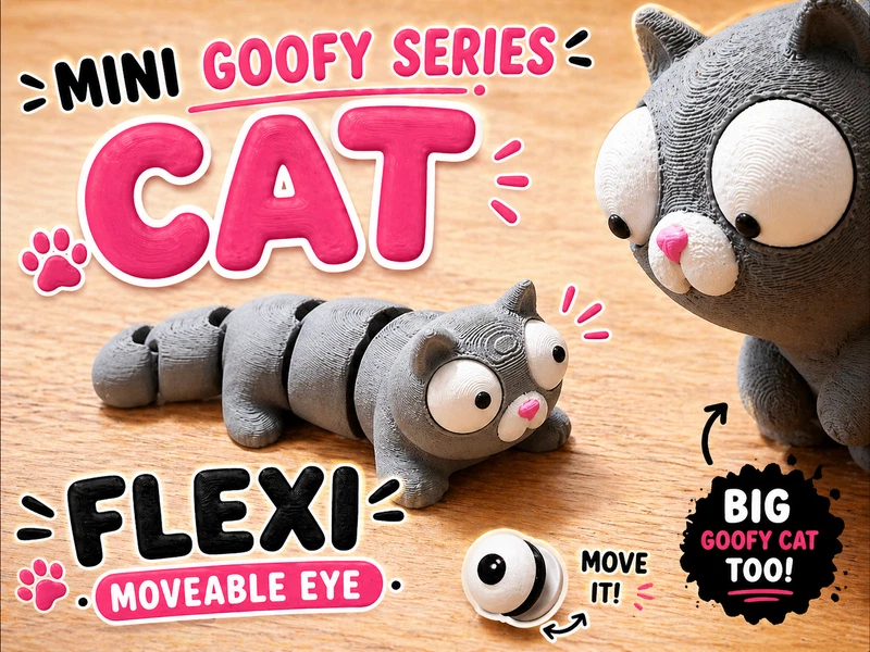 Mini Flexi Katze mit Glubschaugen aus PETG
