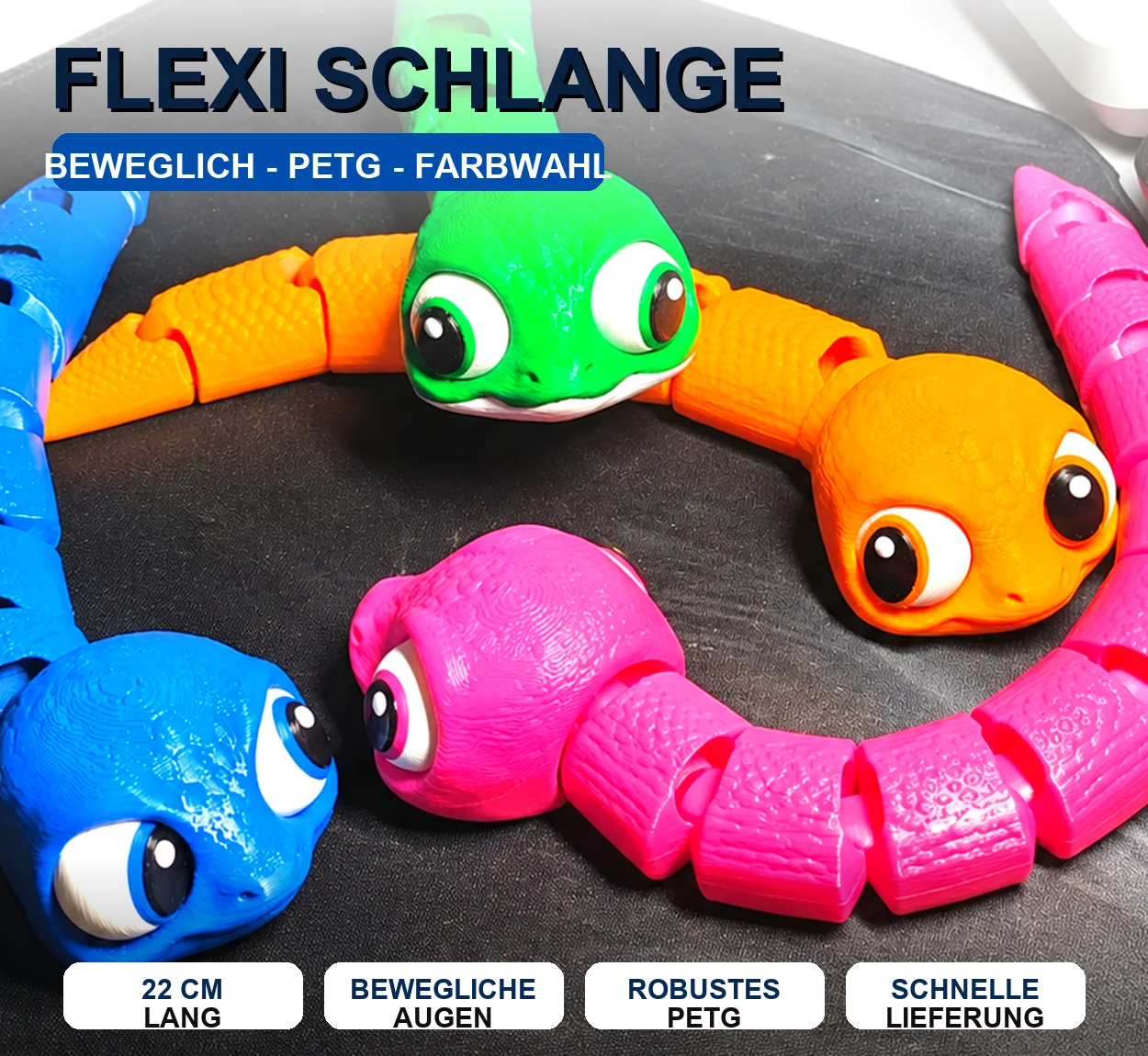 Flexi Schlange mit beweglichen Augen aus PETG