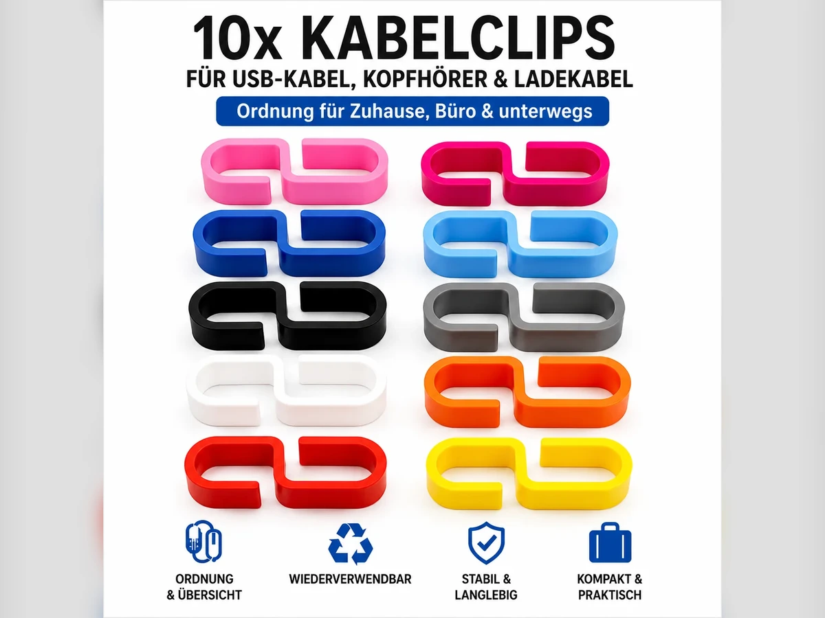 10er-Set Kabelclips aus 3D-Druck Kunststoff